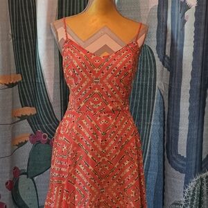 Fire Los Angeles Red Geometric Midi Dress